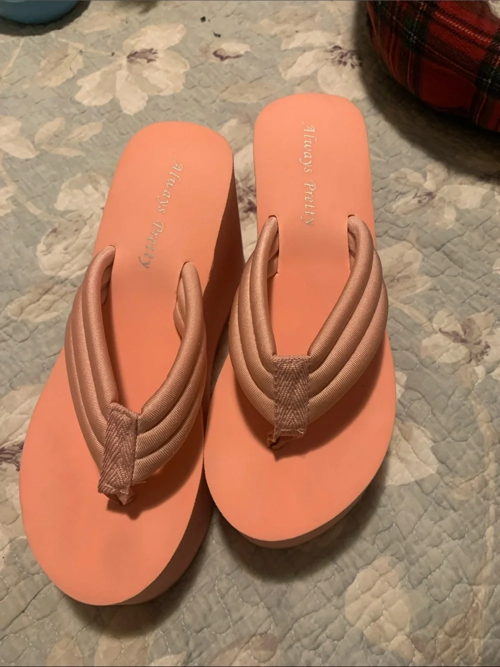 Always Pretty Women's Peach/pinkPlatform Flip-Flop Sandals Size 9